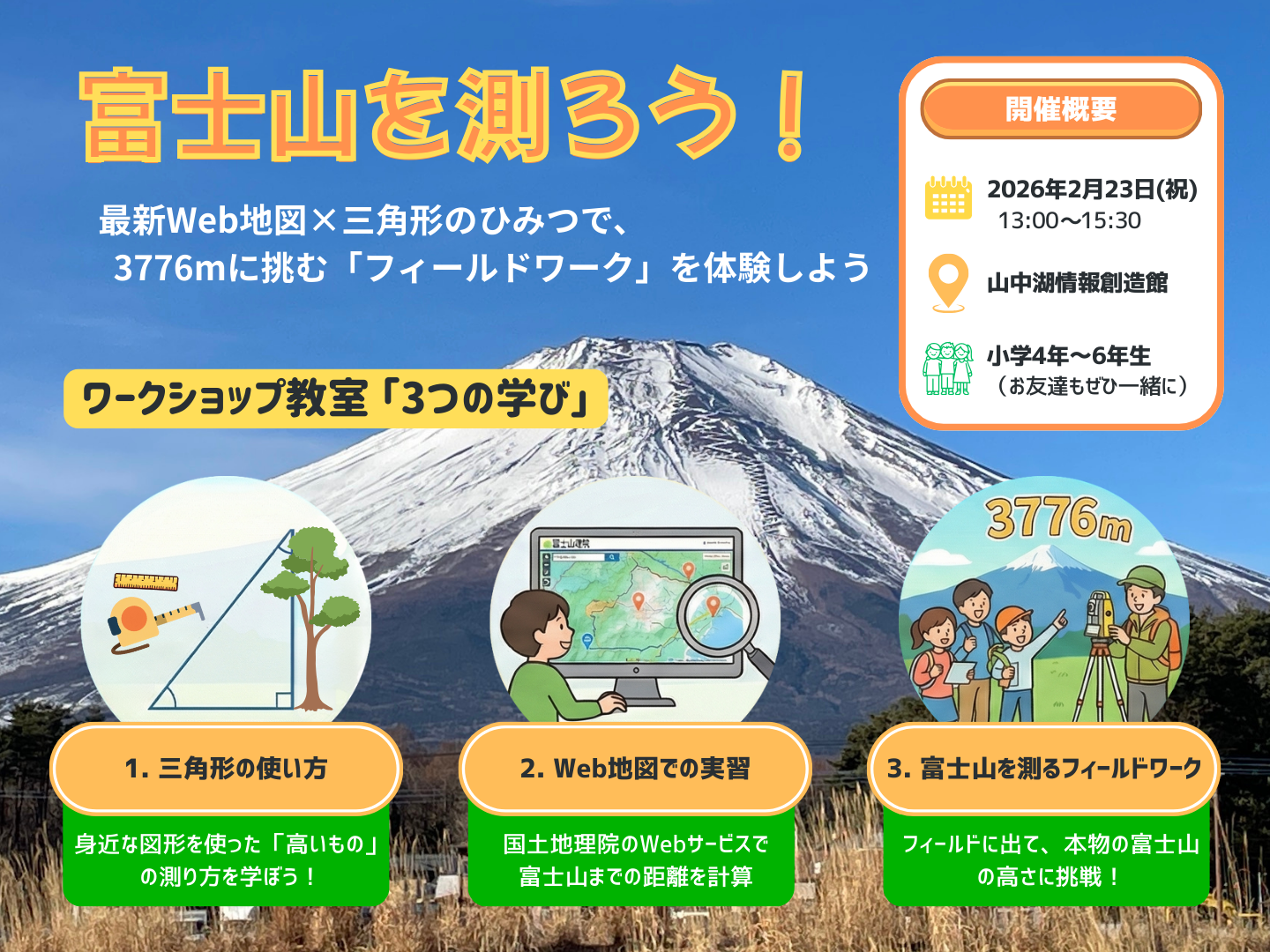 『富士山を測ろう！〜最新Web地図×三角形のひみつで、3776mに挑むフィールドワークを体験しよう🗻』